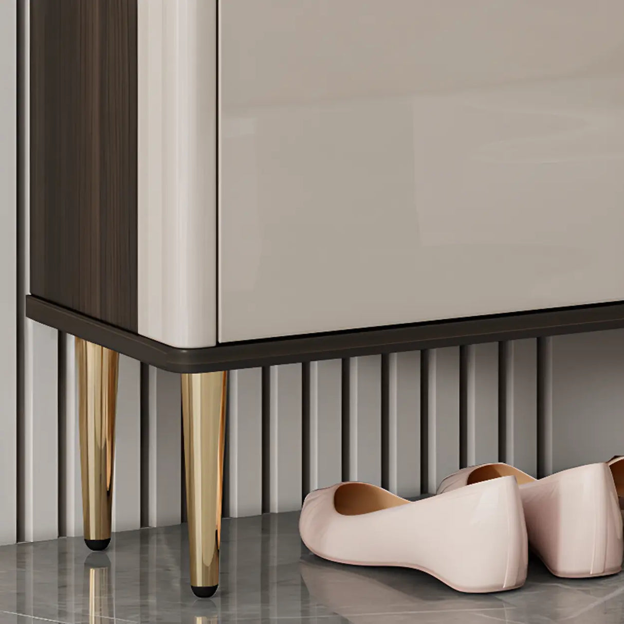 Modern Rectangular Wood Entry White Sliding Shoe Cabinet Image - 16