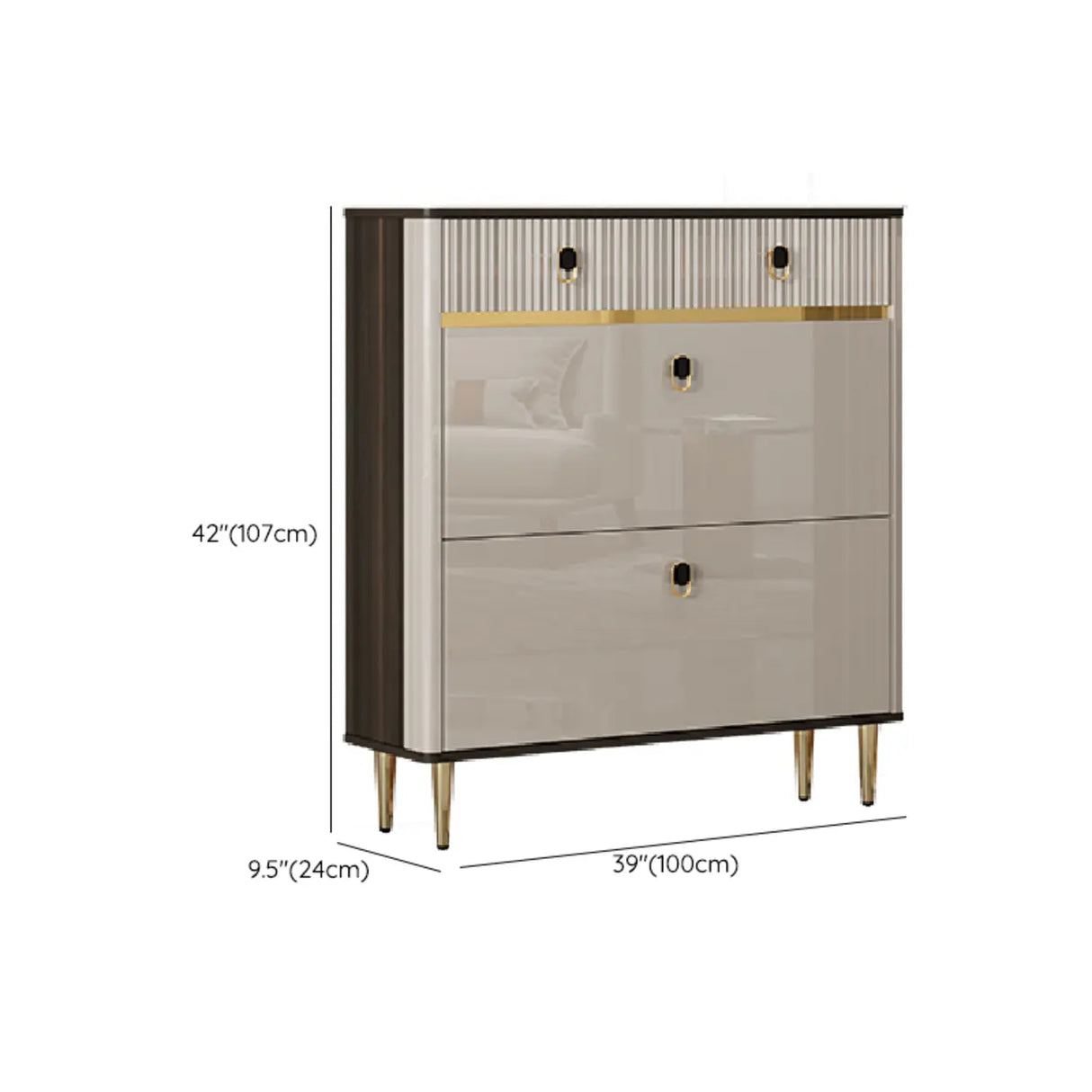 Modern Rectangular Wood Entry White Sliding Shoe Cabinet Image - 18