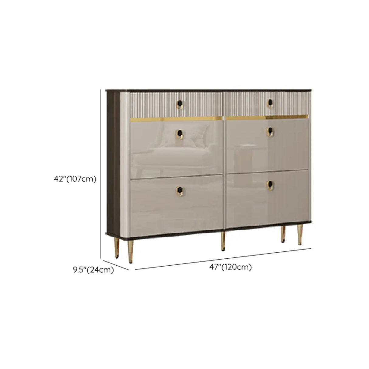 Modern Rectangular Wood Entry White Sliding Shoe Cabinet Image - 19