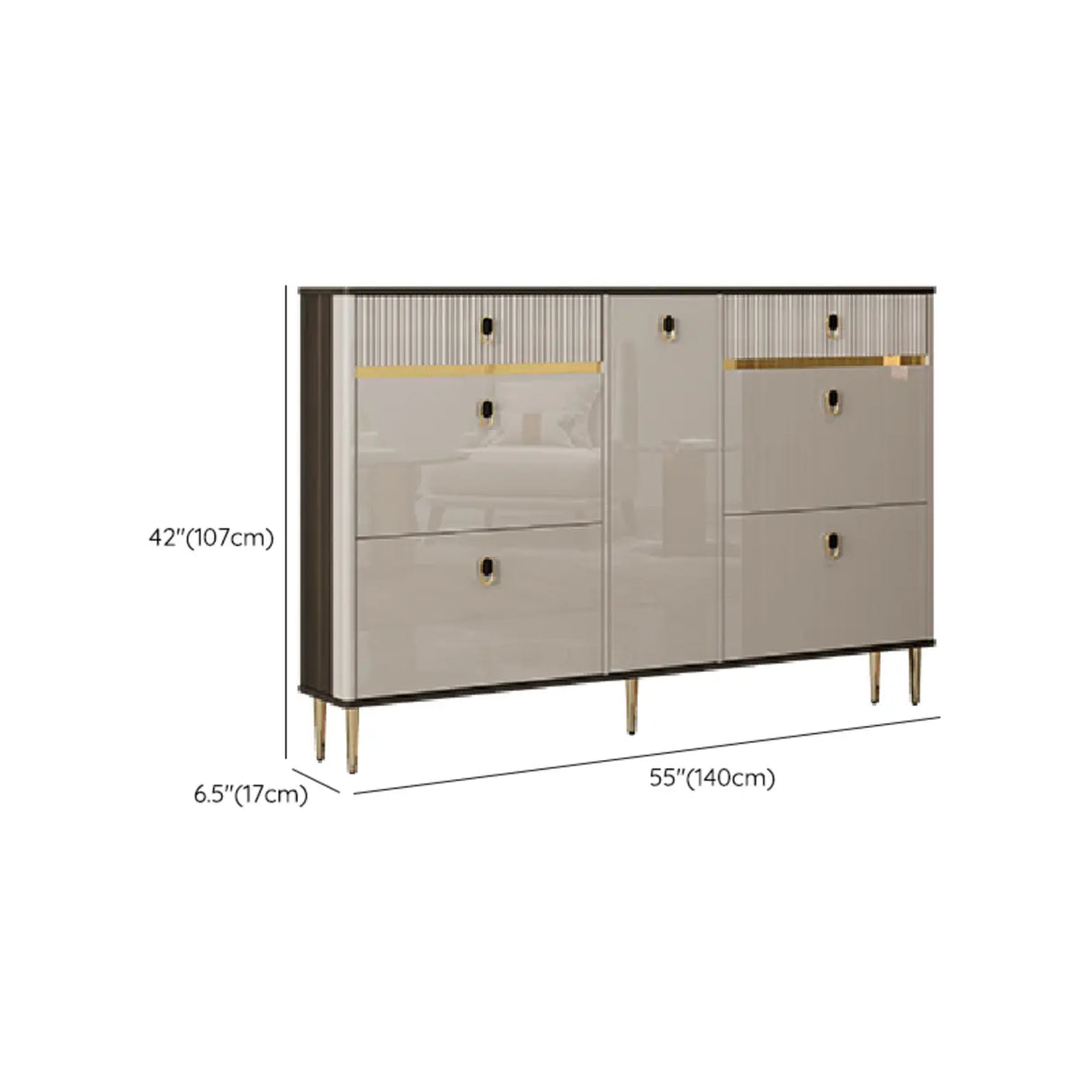 Modern Rectangular Wood Entry White Sliding Shoe Cabinet Image - 26