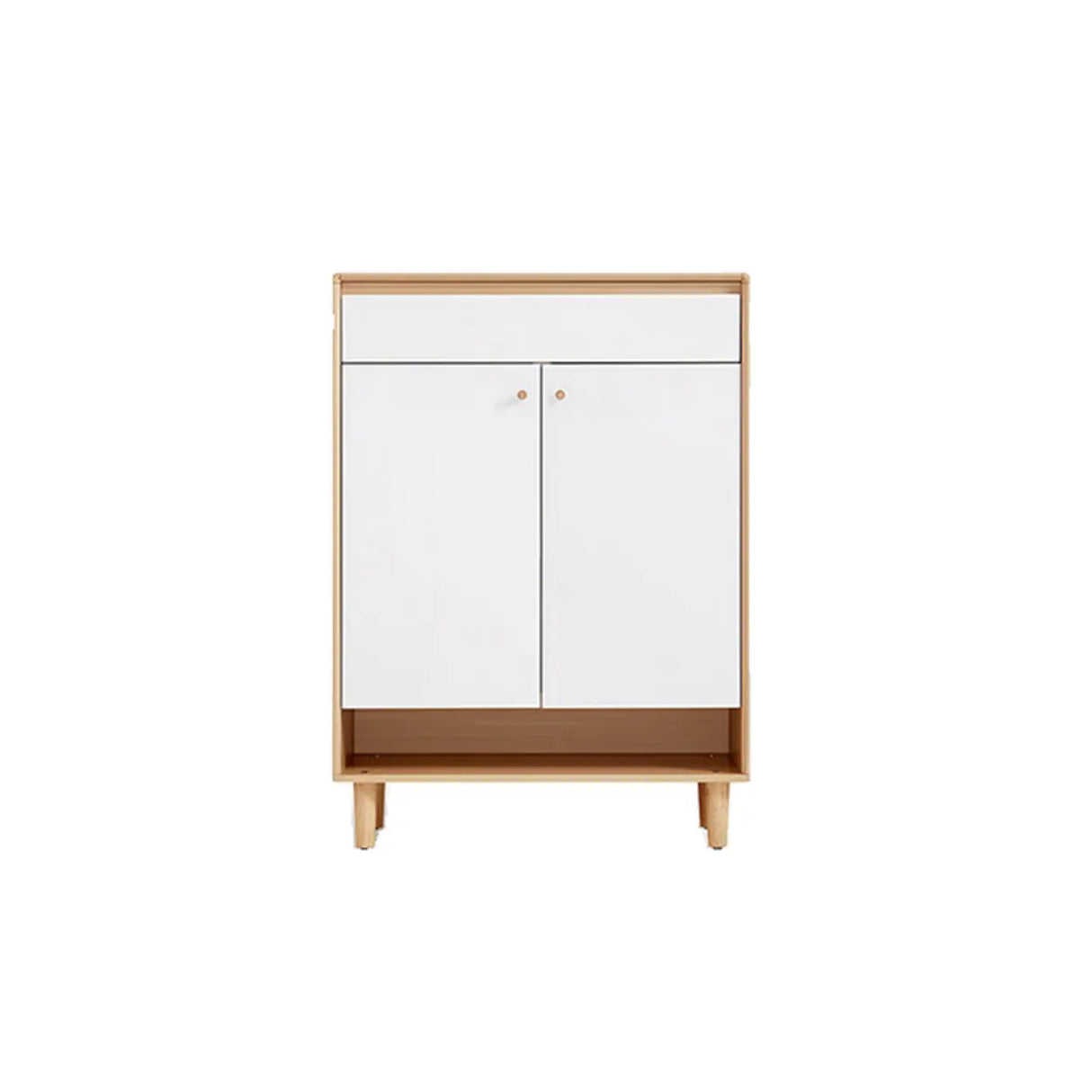 Modern Rectangular Wood Entryway Beige Shoe Cabinet Image - 13