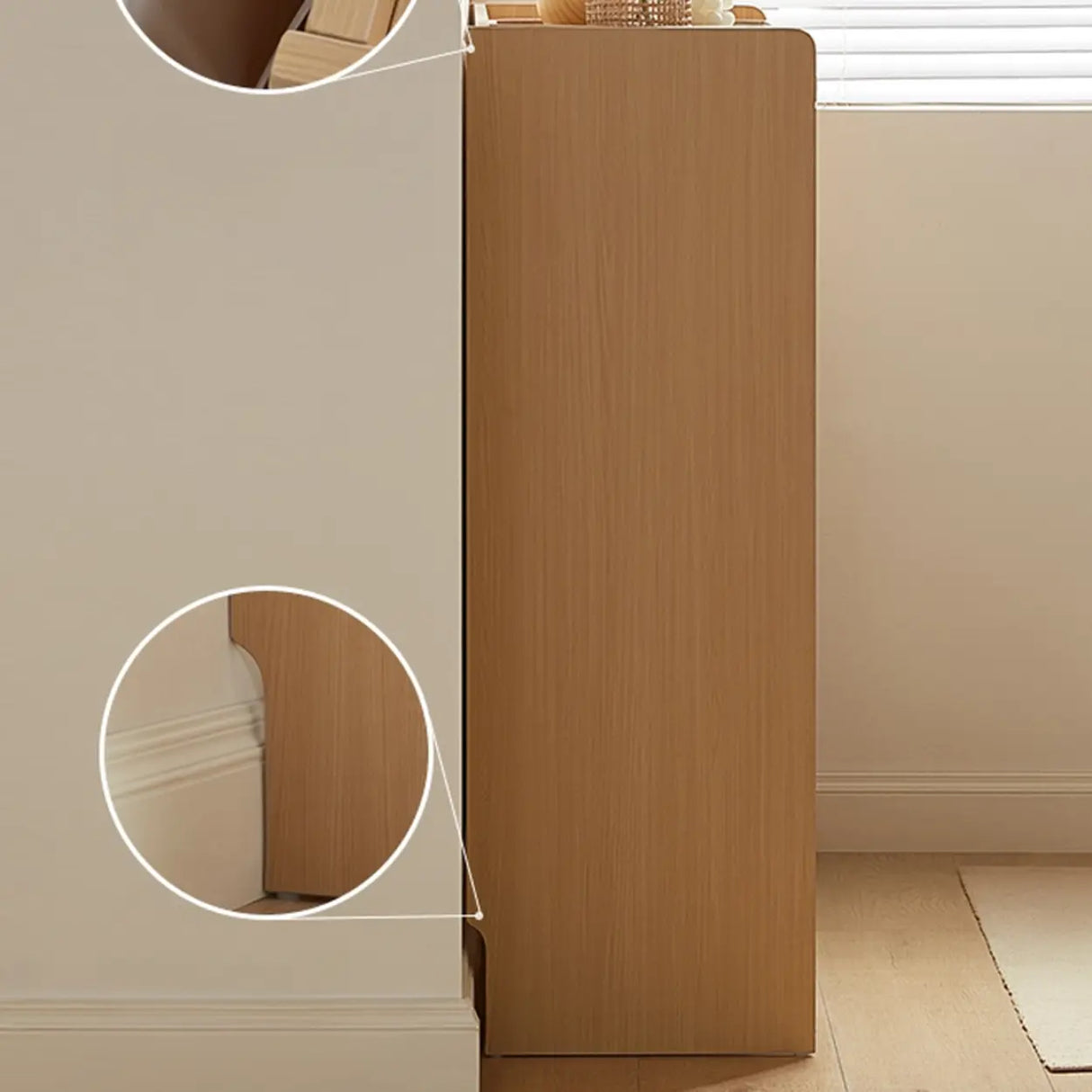 Modern Rectangular Wood Entryway Beige Shoe Cabinet Image - 14