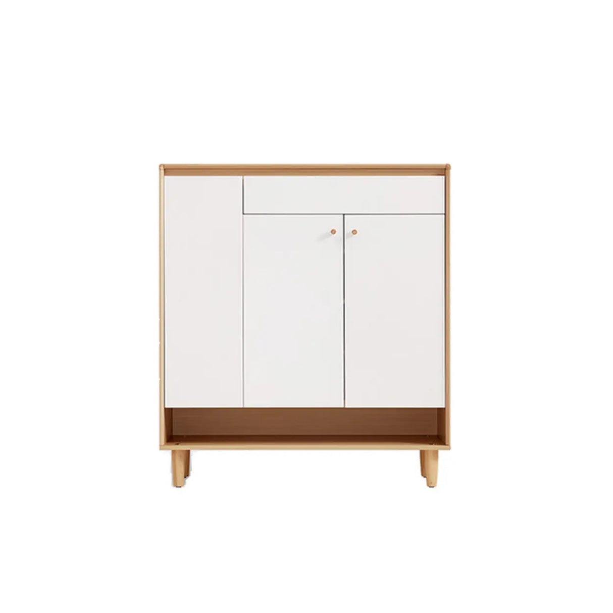Modern Rectangular Wood Entryway Beige Shoe Cabinet Image - 15