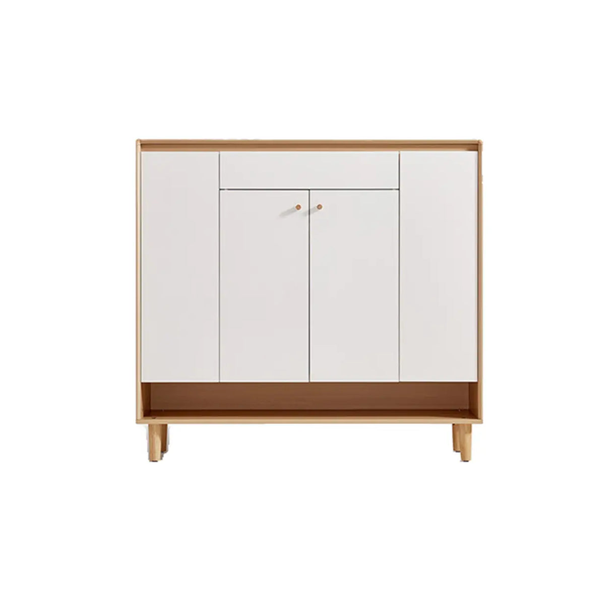 Modern Rectangular Wood Entryway Beige Shoe Cabinet Image - 17
