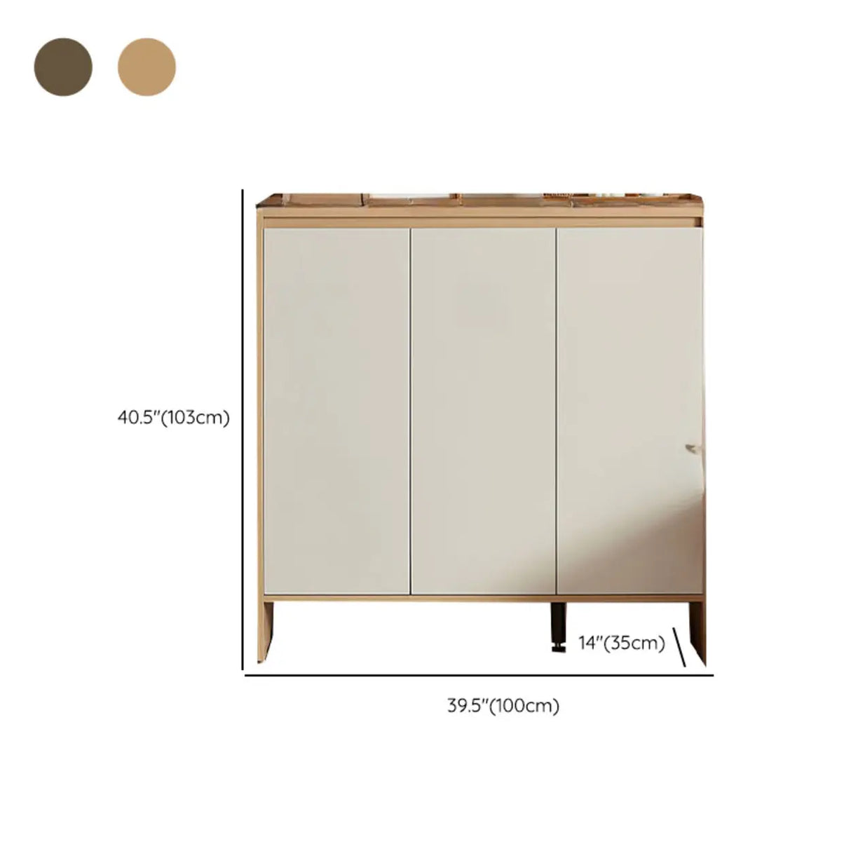 Modern Rectangular Wood Entryway Beige Shoe Cabinet Image - 19