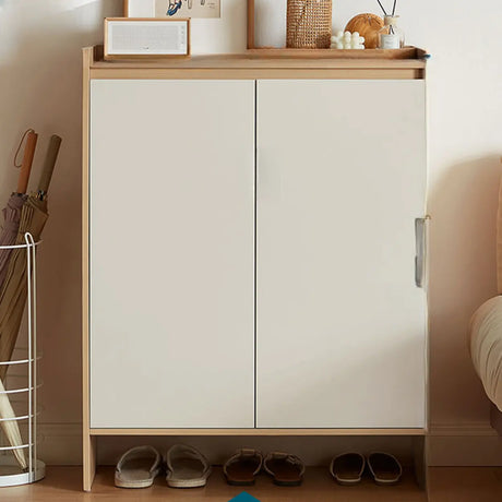 Modern Rectangular Wood Entryway Beige Shoe Cabinet Image - 2