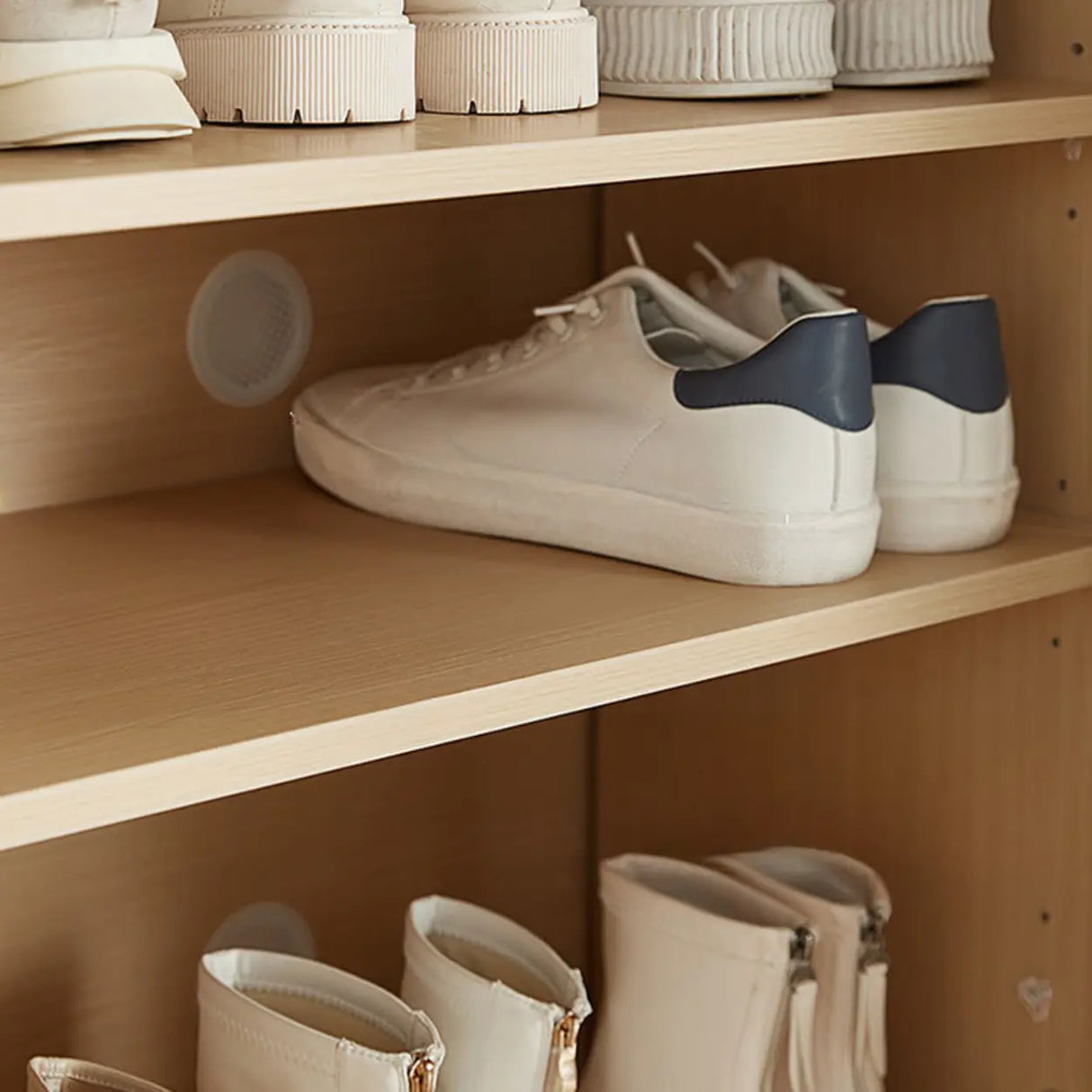 Modern Rectangular Wood Entryway Beige Shoe Cabinet Image - 6