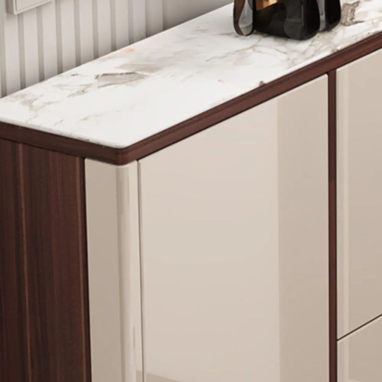 Modern Rectangular Wood Entryway Cream Large Shoe Cabinet Image - 11