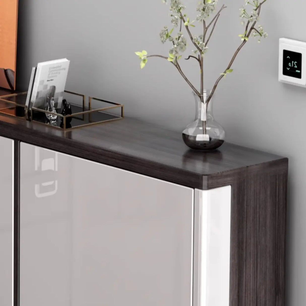 Modern Rectangular Wood Entryway Cream Large Shoe Cabinet Image - 13