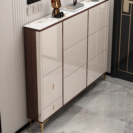 Modern Rectangular Wood Entryway Cream Large Shoe Cabinet Image - 1