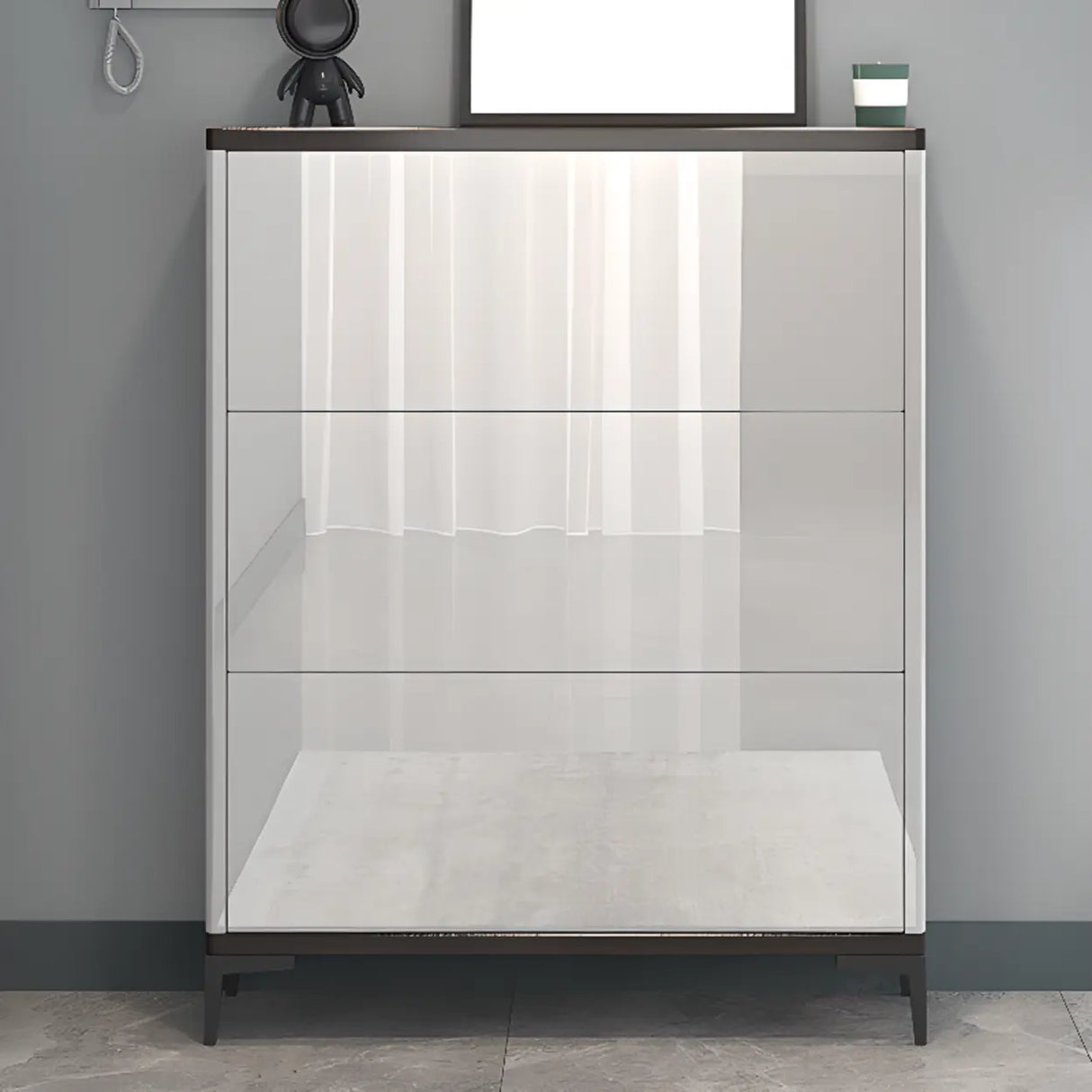 Modern Rectangular Wood Entryway Cream Large Shoe Cabinet Image - 25