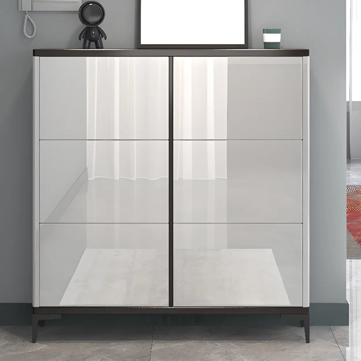 Modern Rectangular Wood Entryway Cream Large Shoe Cabinet Image - 26