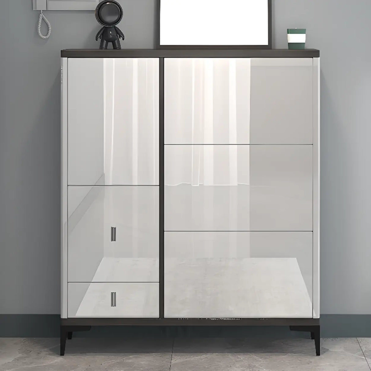 Modern Rectangular Wood Entryway Cream Large Shoe Cabinet Image - 27