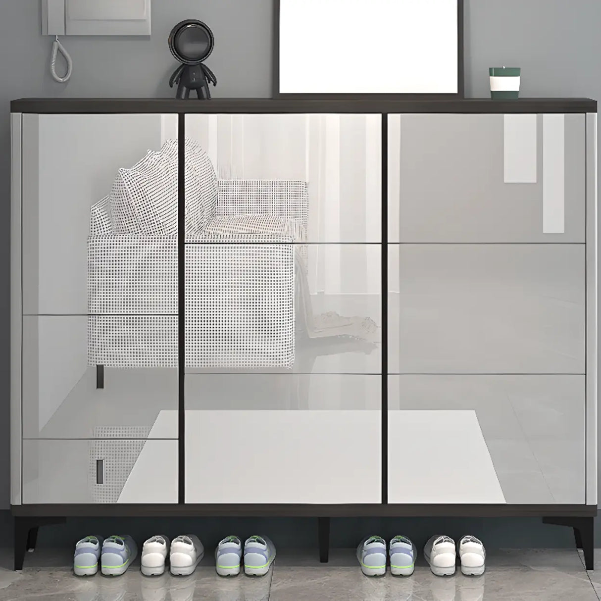 Modern Rectangular Wood Entryway Cream Large Shoe Cabinet Image - 28