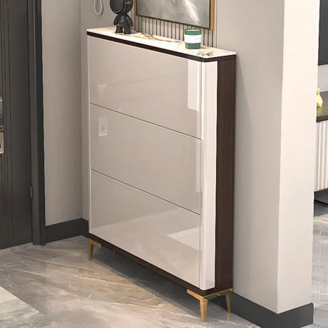 Modern Rectangular Wood Entryway Cream Large Shoe Cabinet Image - 2