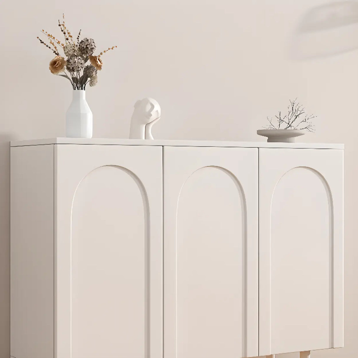 Modern Rectangular Wood Entryway White Shoe Cabinet Image - 10