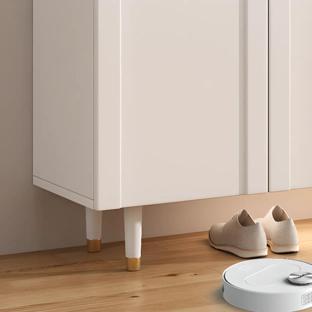 Modern Rectangular Wood Entryway White Shoe Cabinet Image - 12