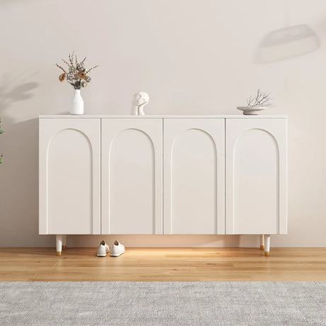 Modern Rectangular Wood Entryway White Shoe Cabinet Image - 1