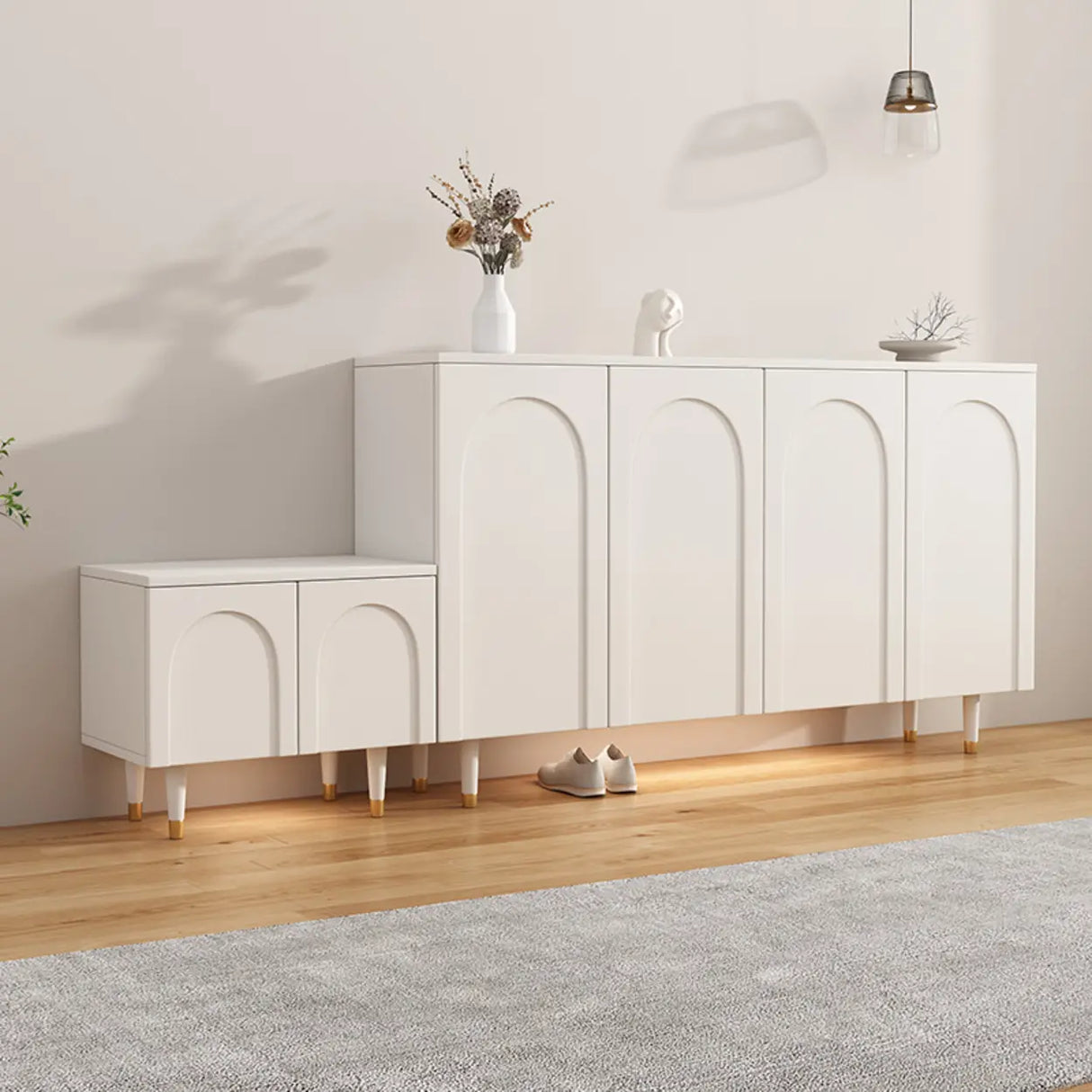 Modern Rectangular Wood Entryway White Shoe Cabinet Image - 4