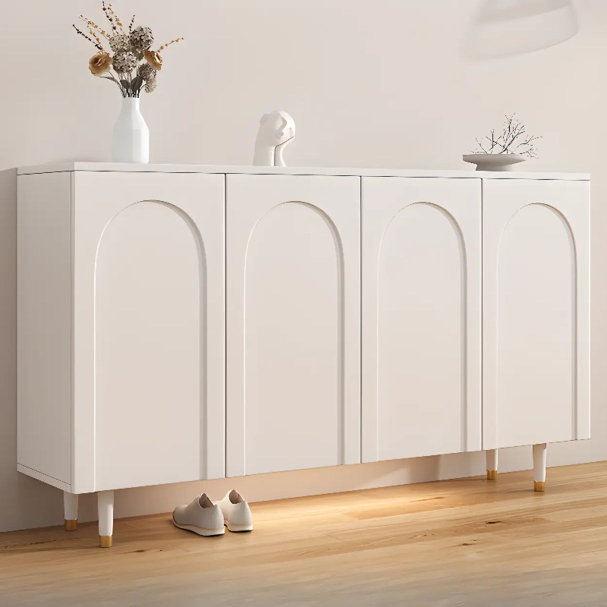 Modern Rectangular Wood Entryway White Shoe Cabinet Image - 7