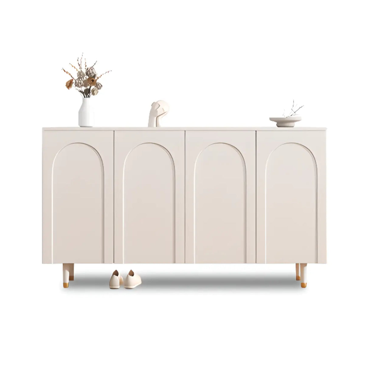 Modern Rectangular Wood Entryway White Shoe Cabinet Image - 9