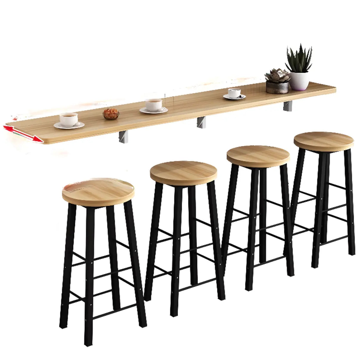 Modern Rectangular Wood Floating Wall-Mounted Bar Table Image - 10