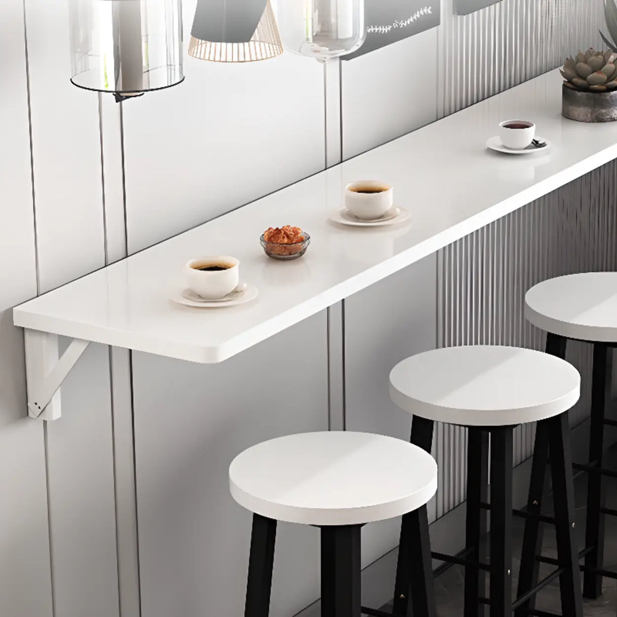 Modern Rectangular Wood Floating Wall-Mounted Bar Table Image - 11