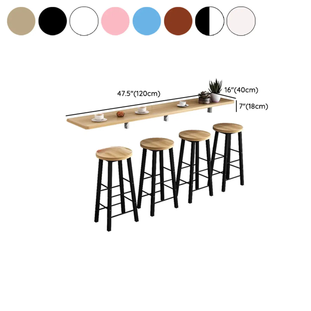 Modern Rectangular Wood Floating Wall-Mounted Bar Table Image - 13