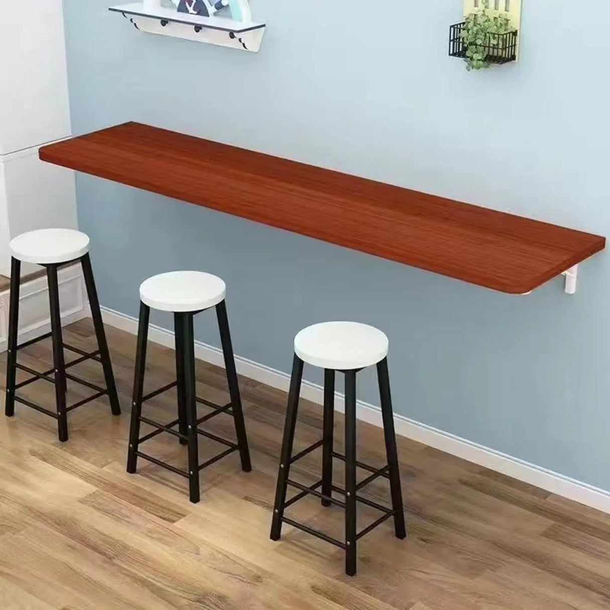 Modern Rectangular Wood Floating Wall-Mounted Bar Table Image - 3