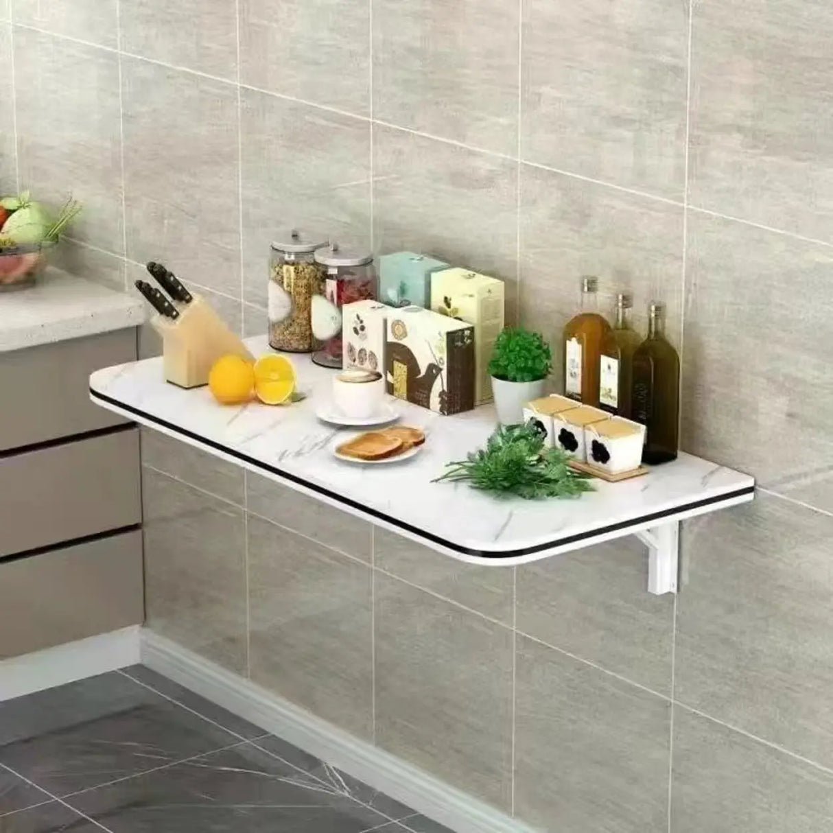 Modern Rectangular Wood Floating Wall-Mounted Bar Table Image - 5