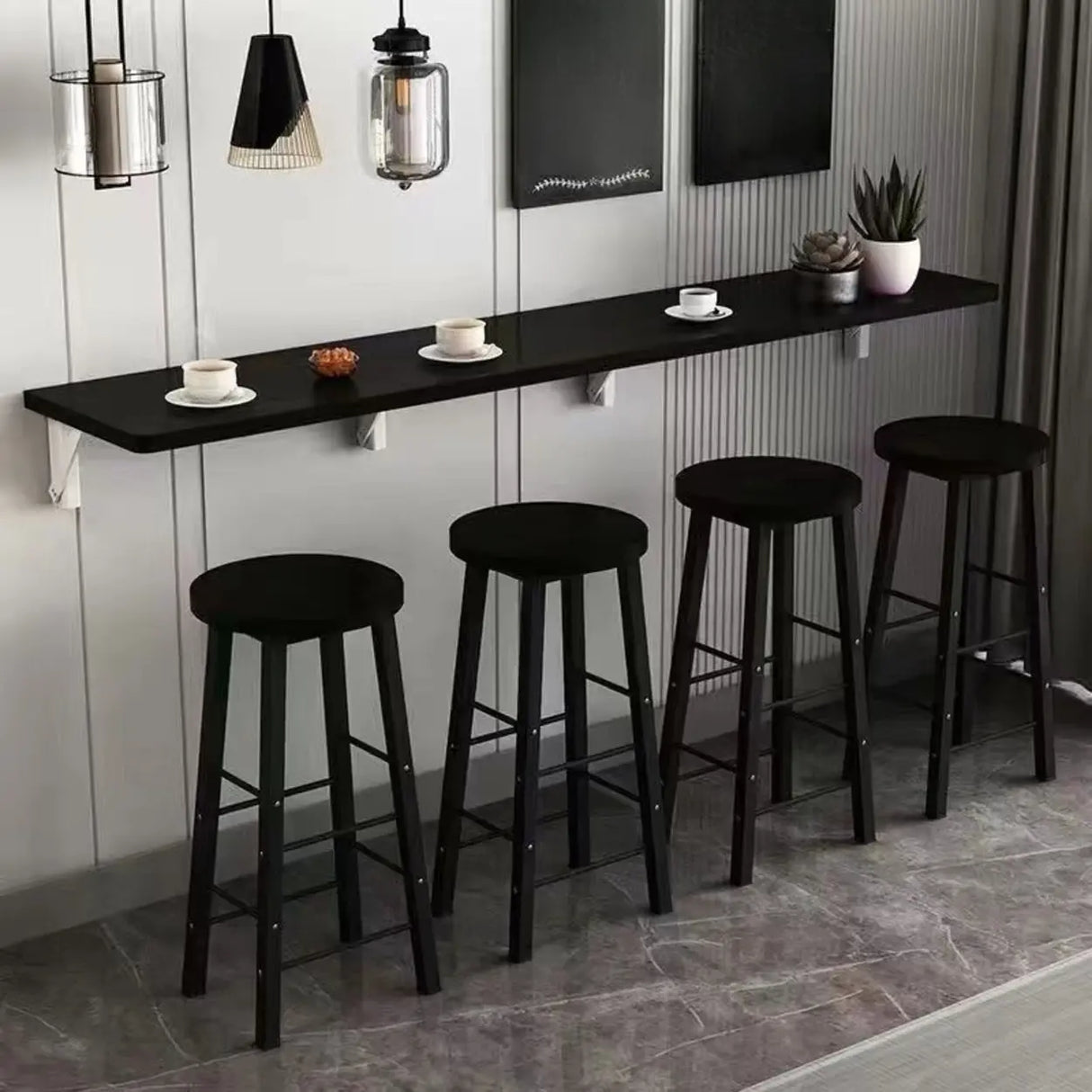 Modern Rectangular Wood Floating Wall-Mounted Bar Table Image - 6