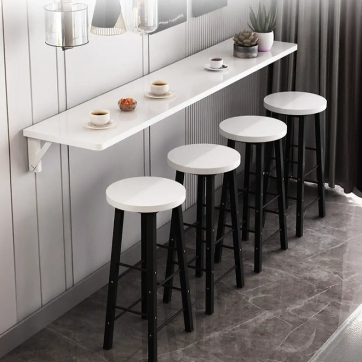 Modern Rectangular Wood Floating Wall-Mounted Bar Table Image - 8
