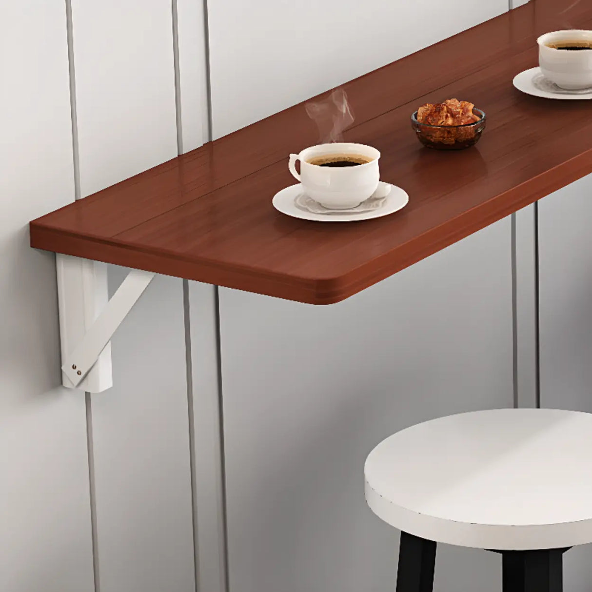 Modern Rectangular Wood Floating Wall-Mounted Bar Table Image - 9