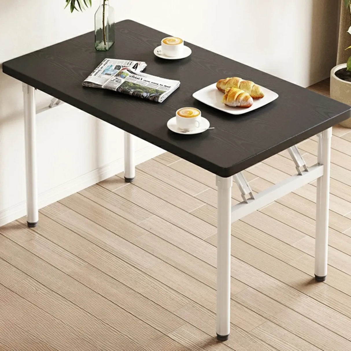 Modern Rectangular Wood Folding Dining Table White Image - 2