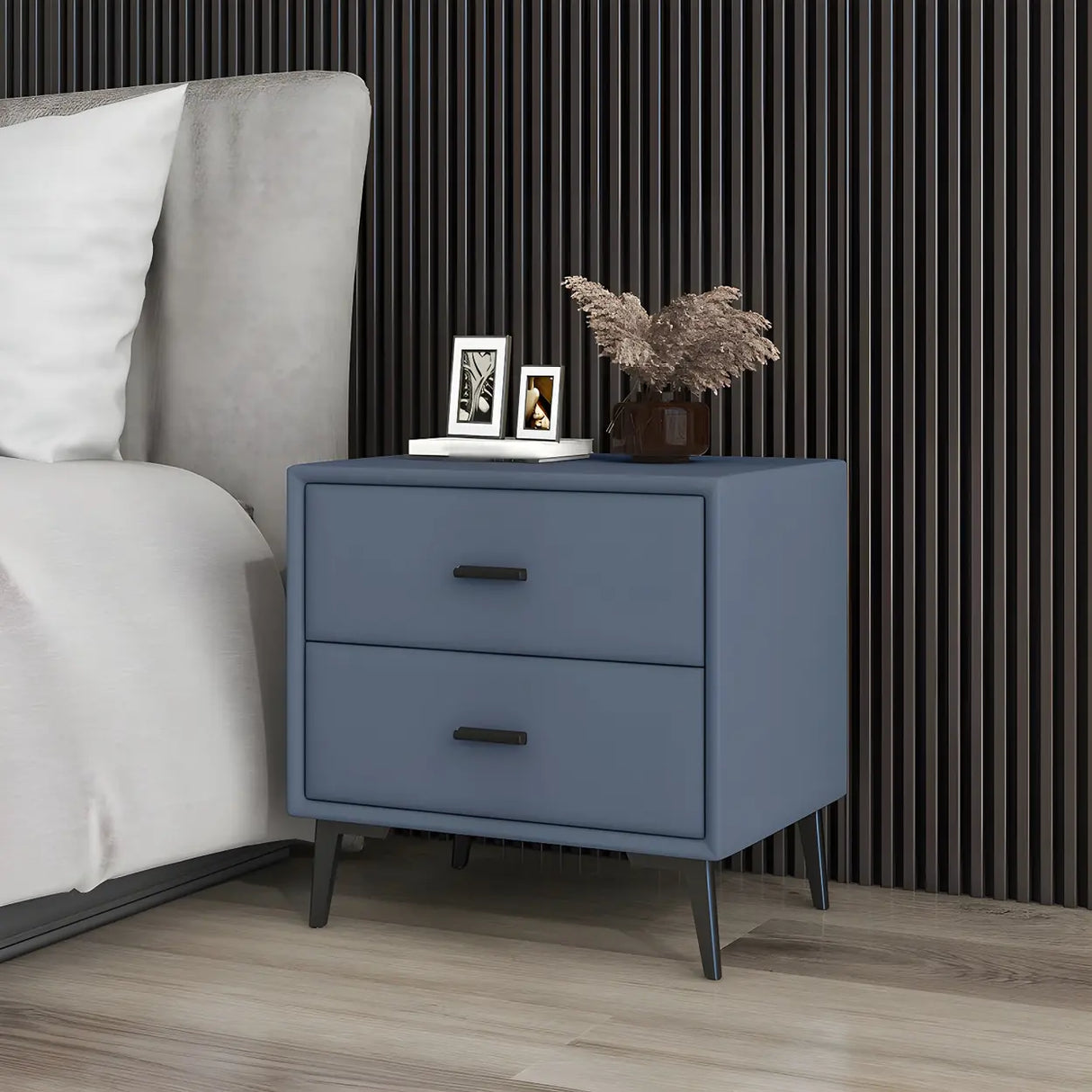 Modern Rectangular Wood Gray Drawer Storage Nightstand Image - 19