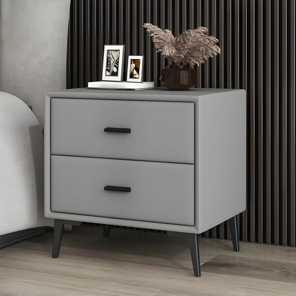 Modern Rectangular Wood Gray Drawer Storage Nightstand Image - 1