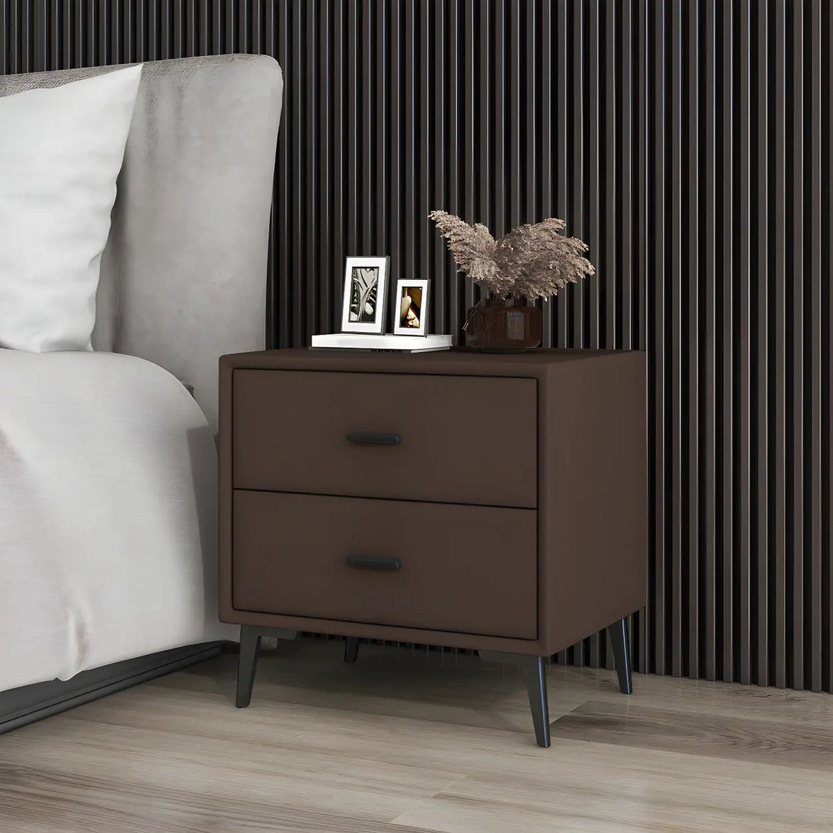Modern Rectangular Wood Gray Drawer Storage Nightstand Image - 3