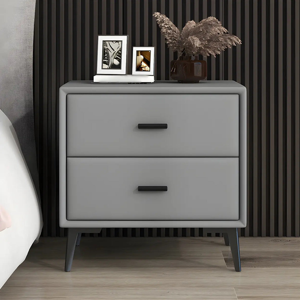 Modern Rectangular Wood Gray Drawer Storage Nightstand Image - 5