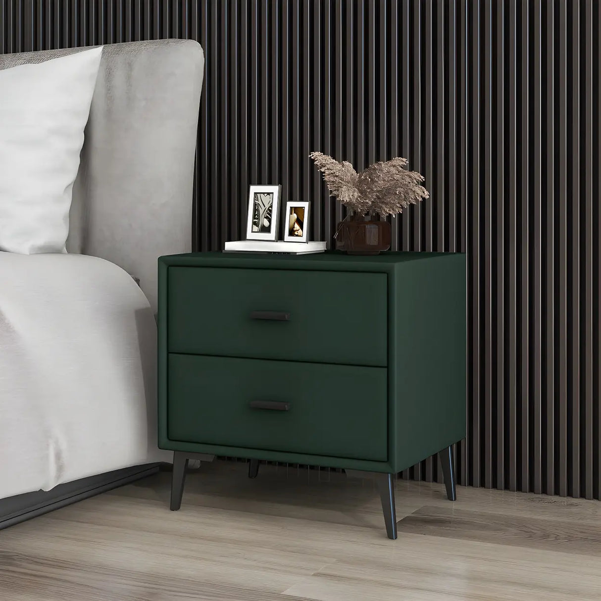 Modern Rectangular Wood Gray Drawer Storage Nightstand Image - 7