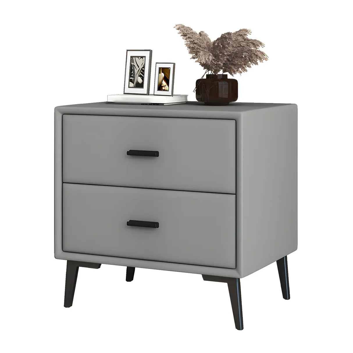 Modern Rectangular Wood Gray Drawer Storage Nightstand Image - 9