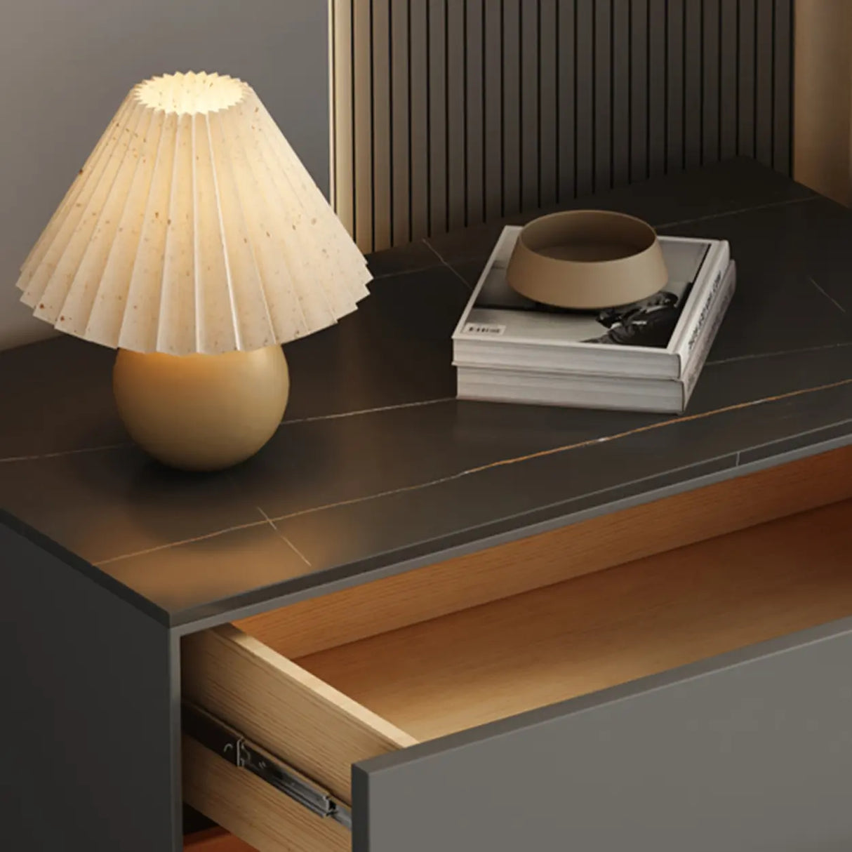 Modern Rectangular Wood Gray Storage Nightstand with Drawers Image - 18