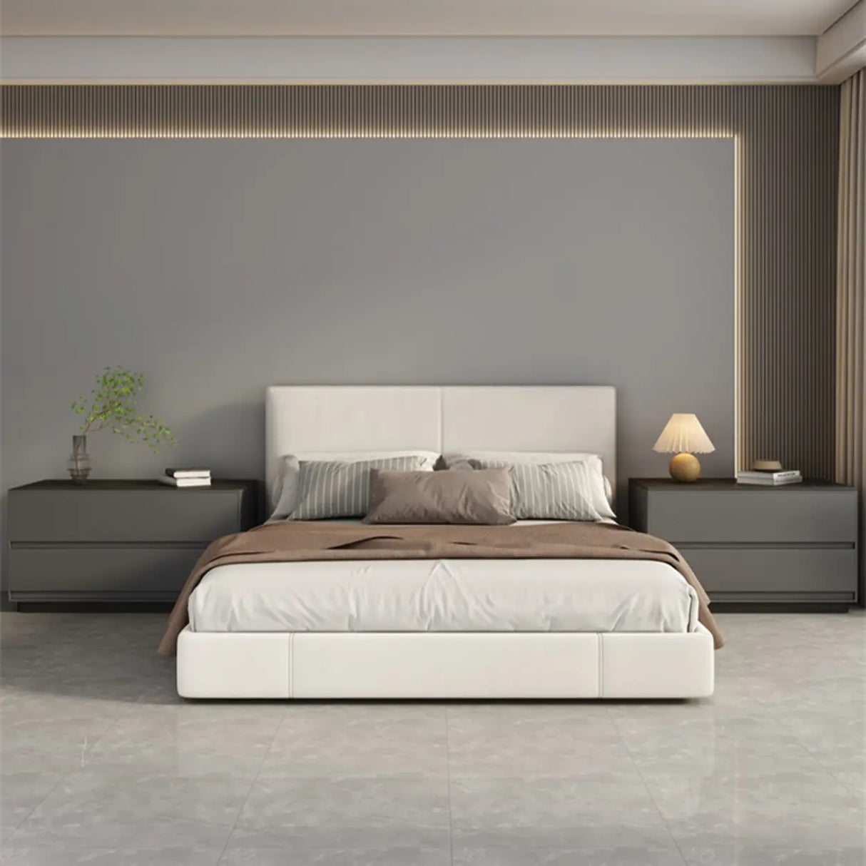 Modern Rectangular Wood Gray Storage Nightstand with Drawers Image - 19