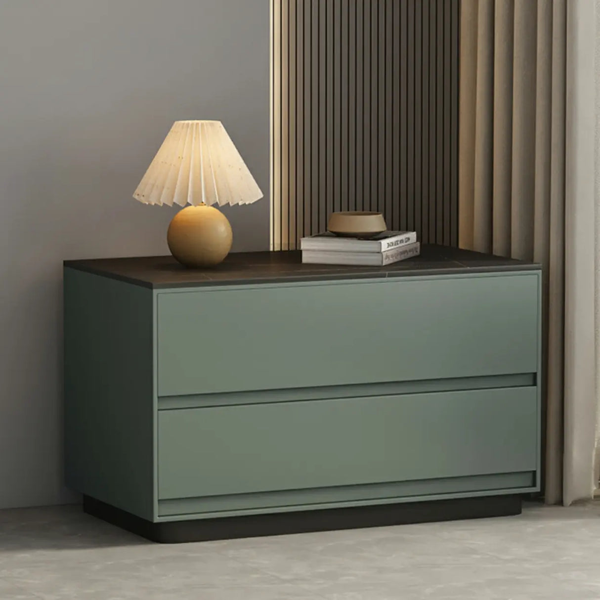 Modern Rectangular Wood Gray Storage Nightstand with Drawers Image - 9