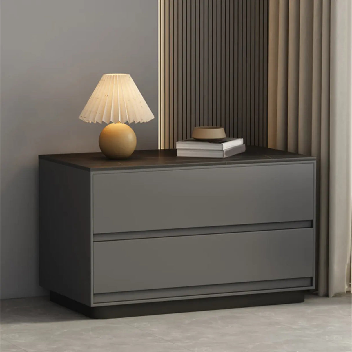 Modern Rectangular Wood Gray Storage Nightstand with Drawers Image - 1