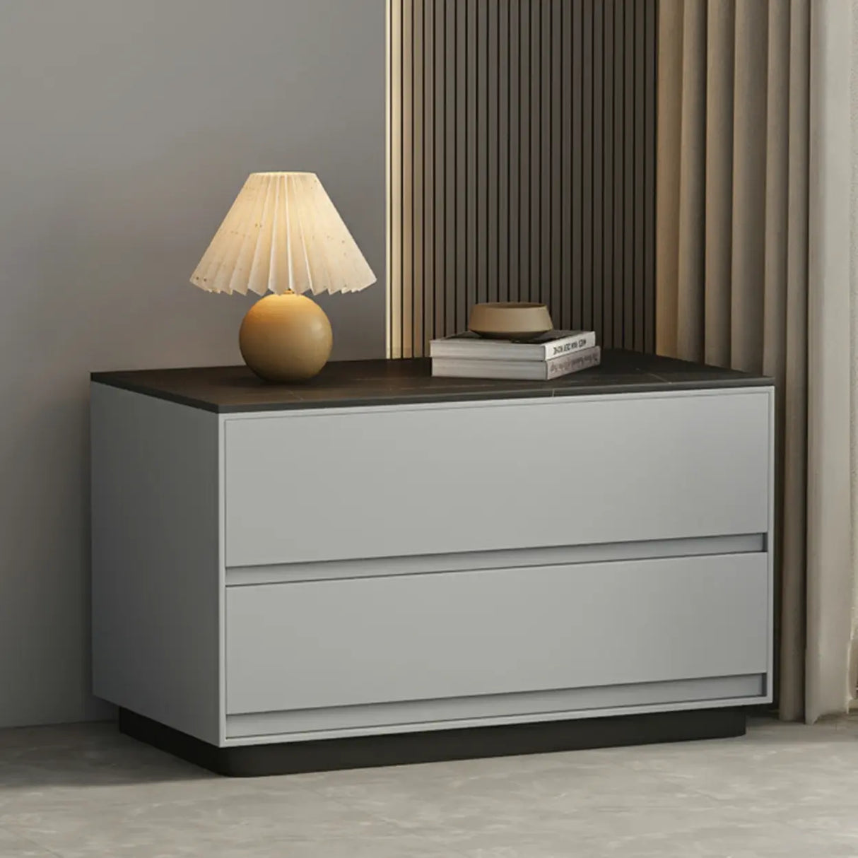 Modern Rectangular Wood Gray Storage Nightstand with Drawers Image - 3