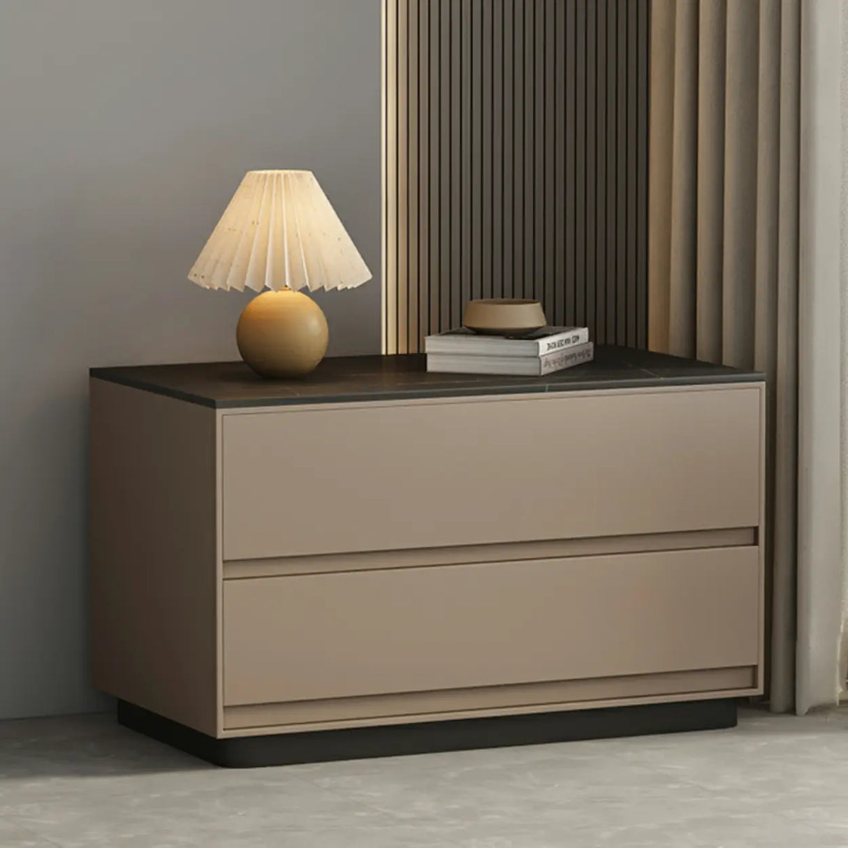 Modern Rectangular Wood Gray Storage Nightstand with Drawers Image - 11