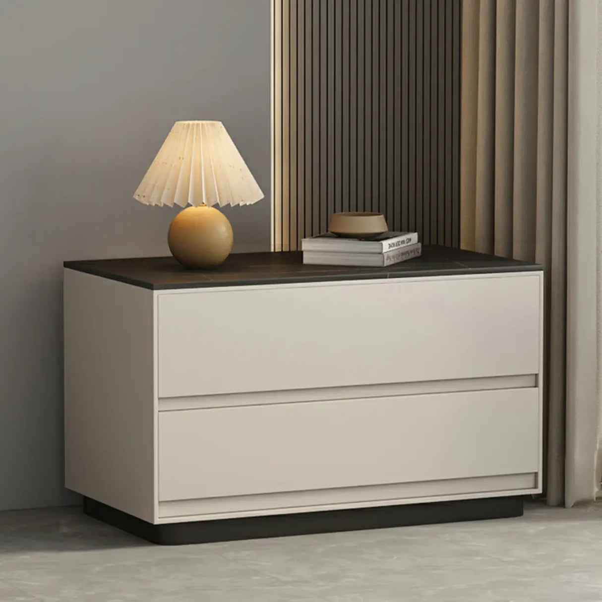 Modern Rectangular Wood Gray Storage Nightstand with Drawers Image - 5