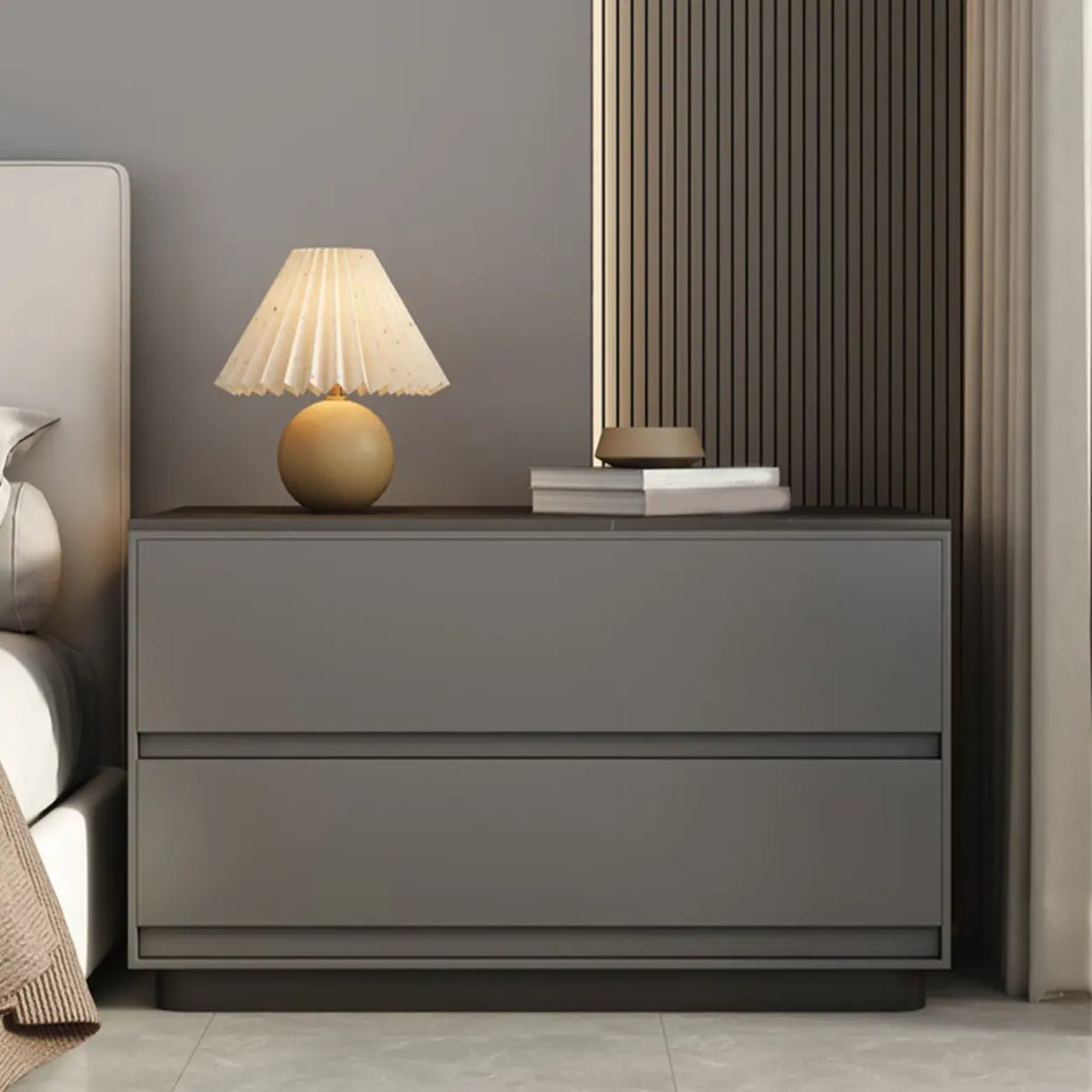 Modern Rectangular Wood Gray Storage Nightstand with Drawers Image - 6