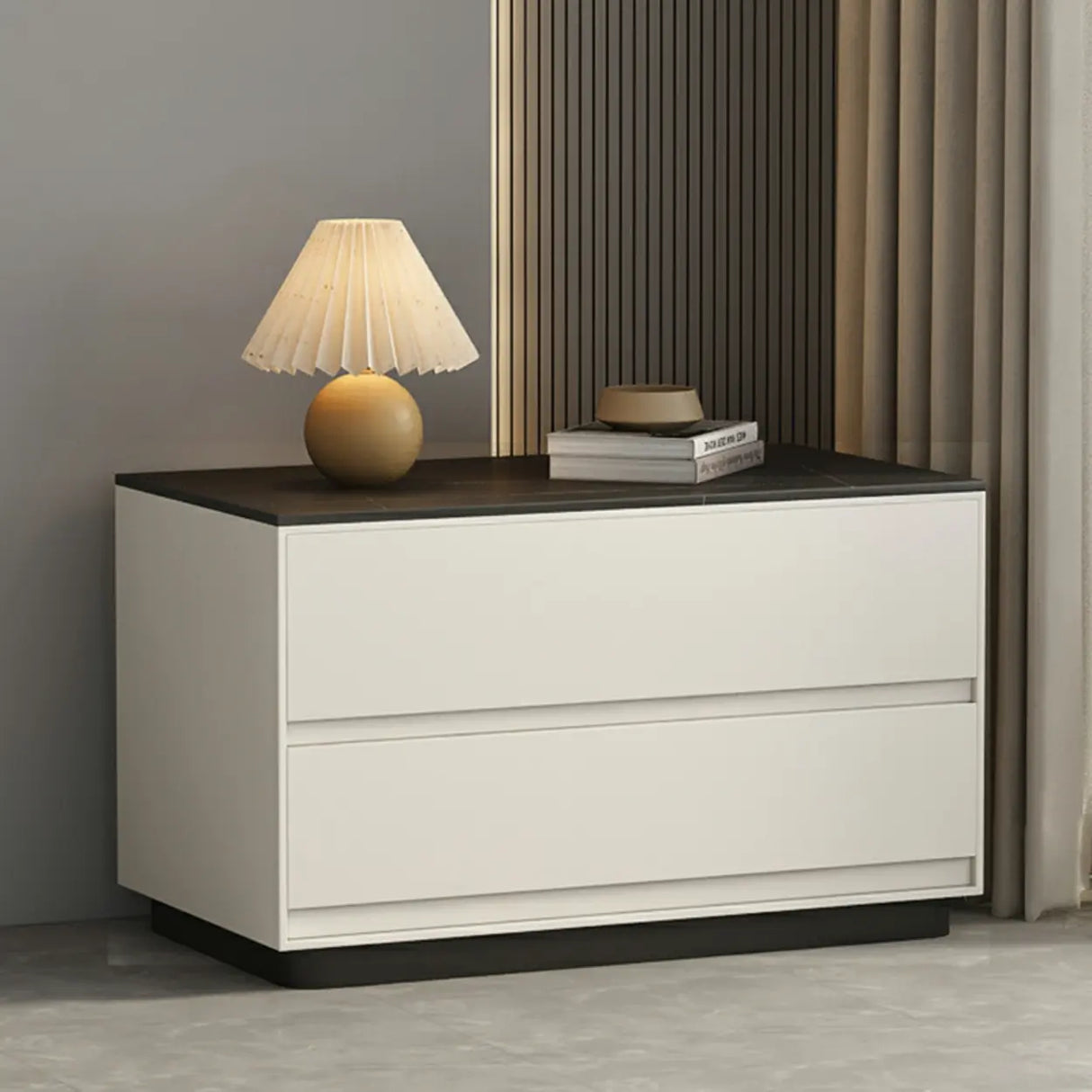 Modern Rectangular Wood Gray Storage Nightstand with Drawers Image - 7