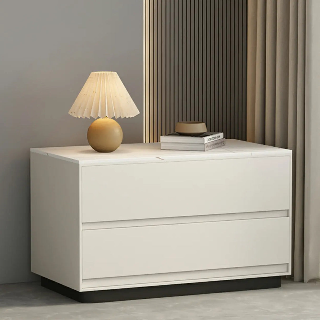 Modern Rectangular Wood Gray Storage Nightstand with Drawers Image - 17